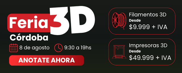 Banner promocional de la Feria 3D Córdoba: fecha 8 de agosto, 9:30 a 19 h, y botón 'ANÓTATE AHORA'.